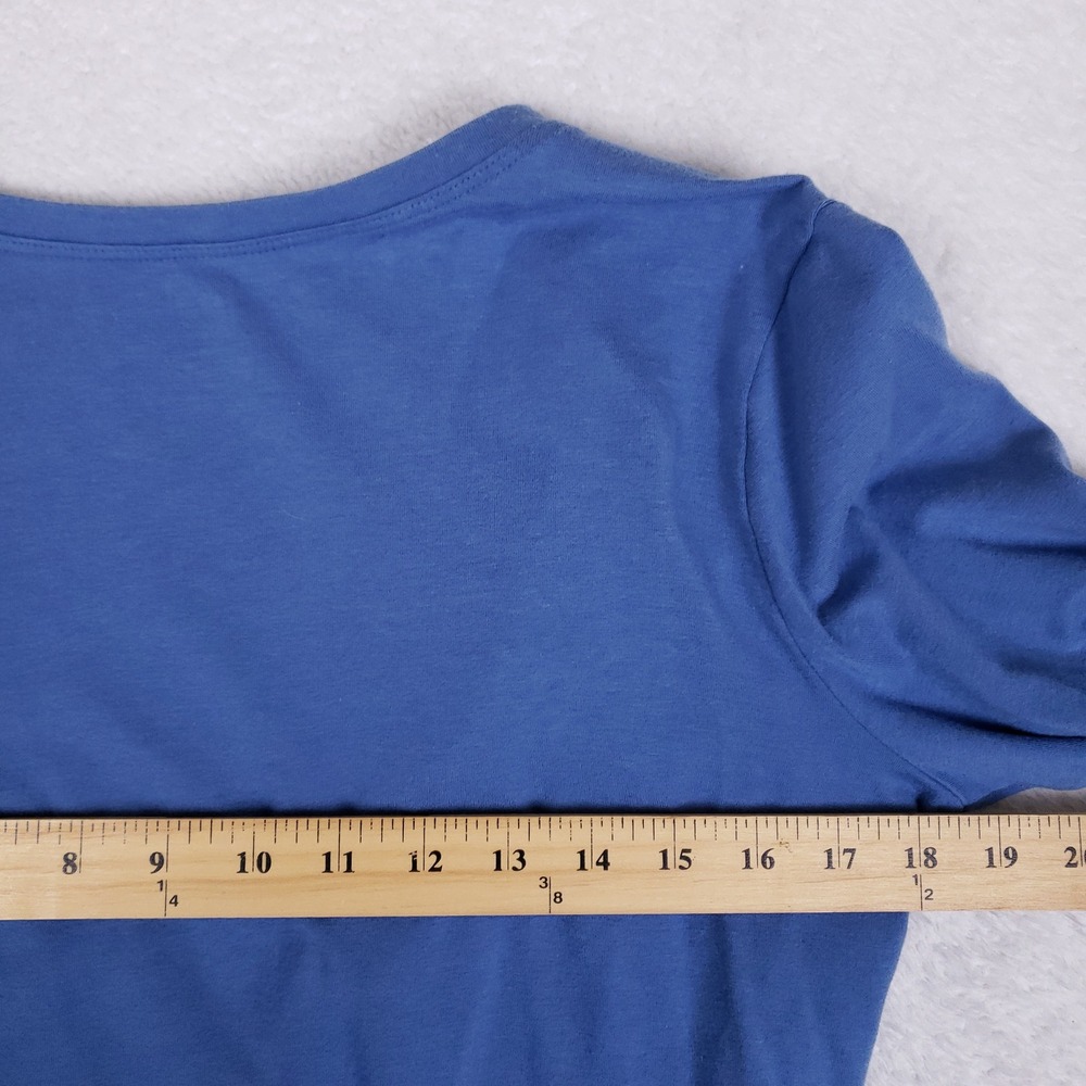 LL Bean Faux Wrap Top Womens Large Blue Supima Cotton Modal Long Sleeve Casual - Picture 6 of 7